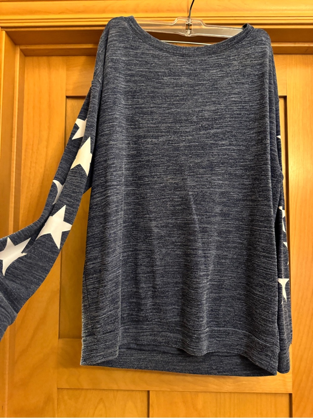 Casual Navy Crewneck Sweater with Star-Print Sleeves